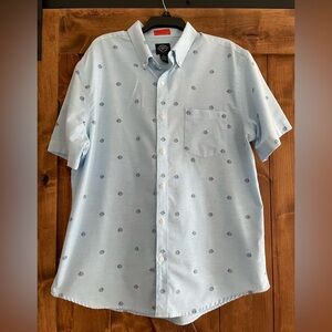 St Johns Bay Short Sleeve Button Down Shirt Men's XL Blue Fish Print Comfort